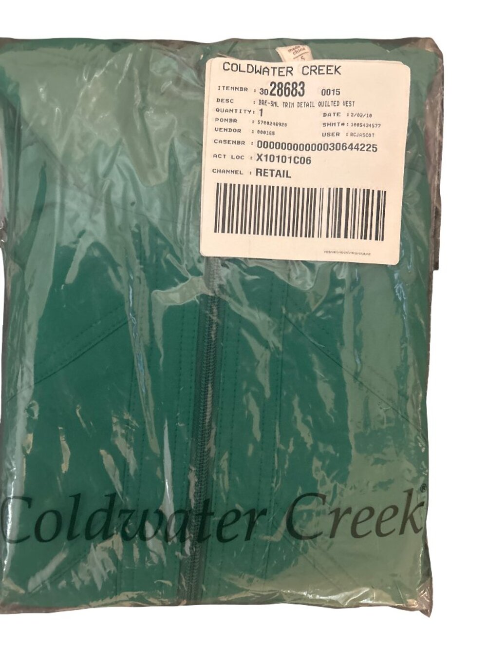 Vintage Coldwater Creek NWT Trim Detail Quilted Vest Women Size Small Green
